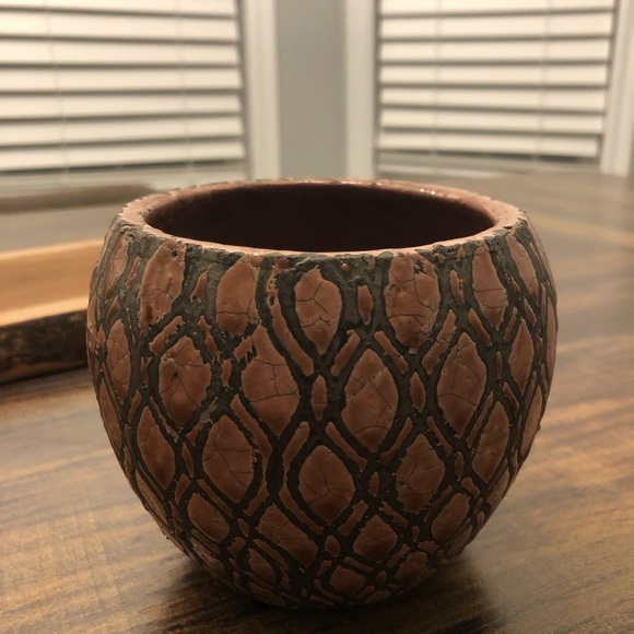 Textured Pink and Gray Lava Crackled Ceramic Planter - Picture 12 of 12